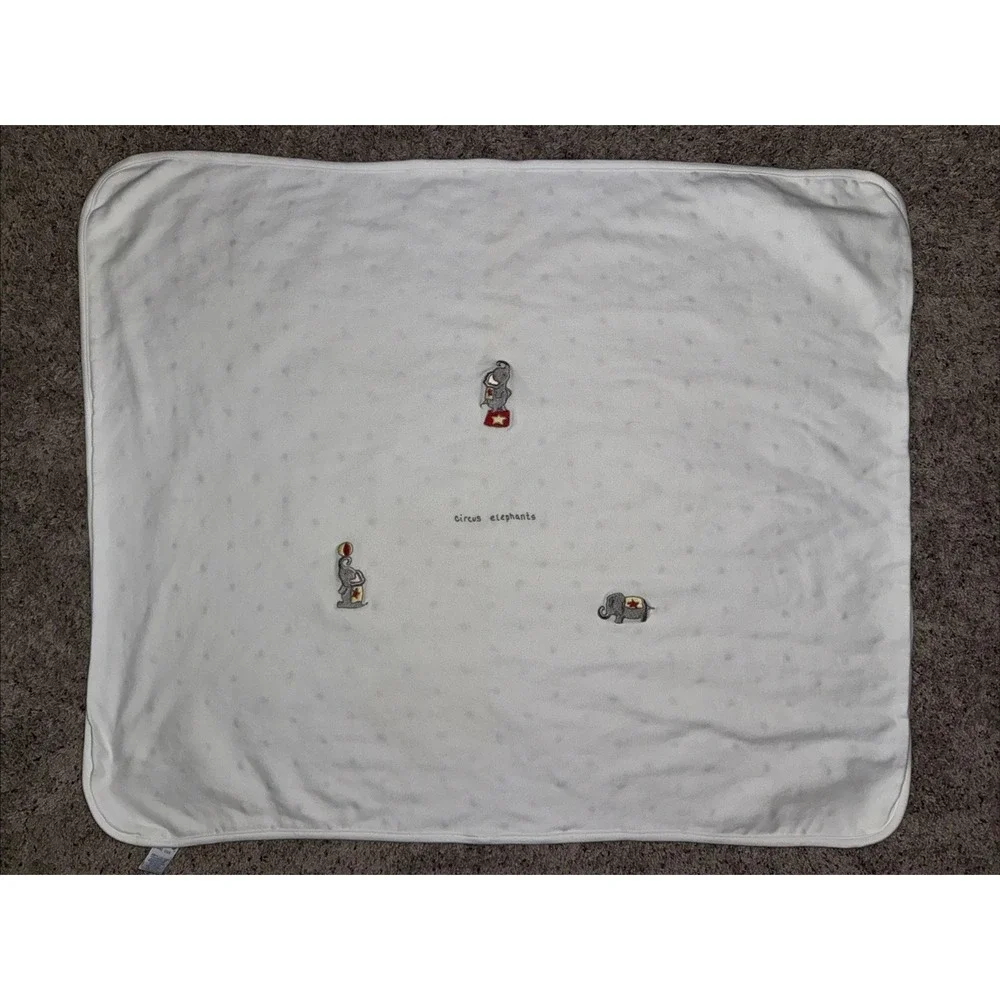Vintage Gymboree Baby Blanket White Cotton Red Yellow Star Ball Circus Elephant‎